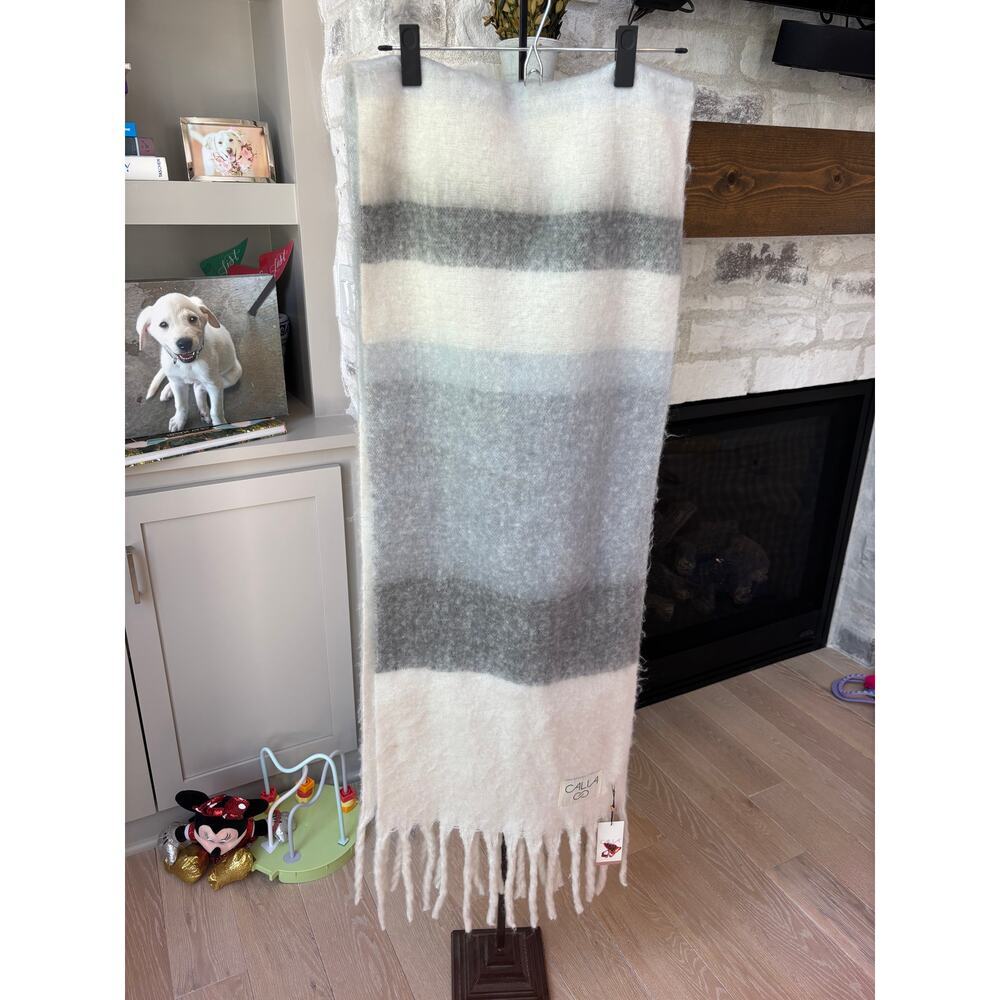 CALIA Women's Gray Stripe Luxe Scarf One Size - Picture 4 of 7